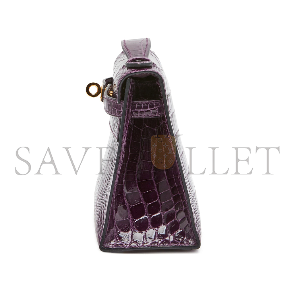 H**mes master amethyst kelly pochette in shiny alligator mississippiensis with gold hardware (22*14*7cm)